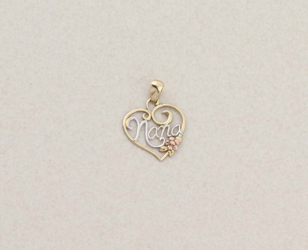 Pendant Only 10k Yellow Gold Heart Nana Pendant 7/8" x 5/8" inch - Picture 5 of 8
